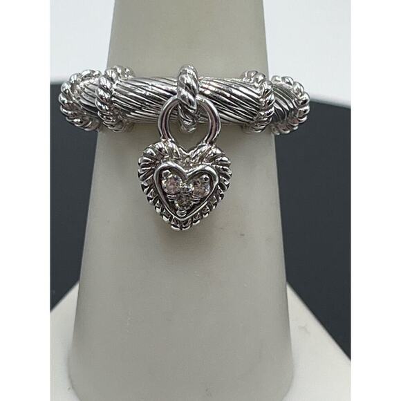 Judith Ripka Dangle Heart Charm CZ Diamonique Sterling‎ Silver Ring Size 7 - Picture 7 of 16
